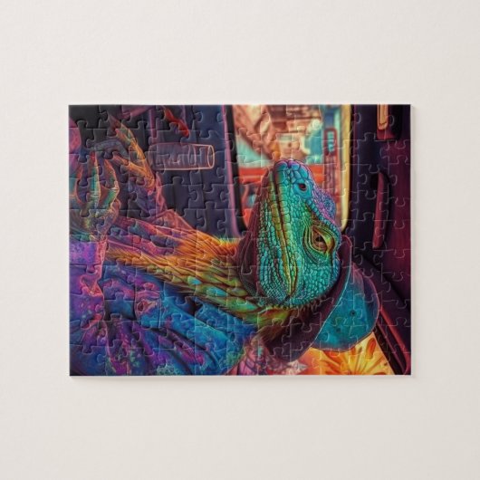 Eine psychedelische Eidechse in einem Fahrzeug Puzzle (Horizontal)