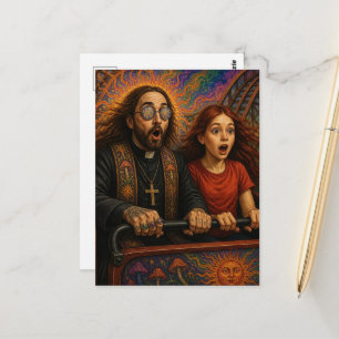 Eine psychedelische Priester Achterbahnfahrt Postkarte