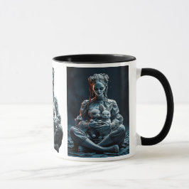 Eine Puppe im Gesicht von Porzellan und ihren Hase Tasse