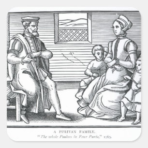 Eine puritanische Familie Quadratischer Aufkleber