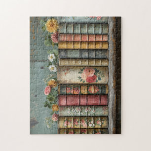 Eine Reihe alter Bücher mit verzierten Blumen Puzzle