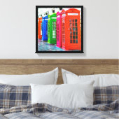 Eine Reihe farbenfroher Telefonboxen Leinwanddruck (Insitu (Schlafzimmer))