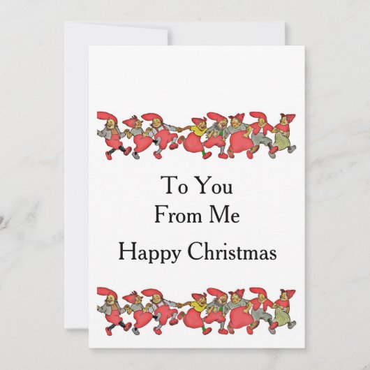 Eine Reihe tanzender Gnome Feiertagskarte (Vorderseite)