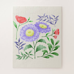 Eine Reihe von Blumen in Aquarell gemalt Puzzle