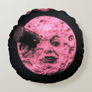 Eine Reise zum Mond Vintage Cinema Pink Edition Rundes Kissen