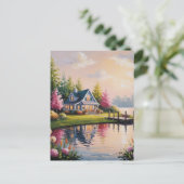 Eine reizvolle Aussicht auf die Hütte am See Postkarte (Stehend Vorderseite)