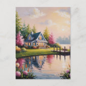 Eine reizvolle Aussicht auf die Hütte am See Postkarte (Vorderseite)