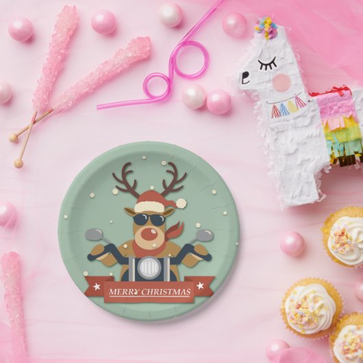 Eine Rentier-Sonnenbrille mit Motorrad Pappteller (Party)