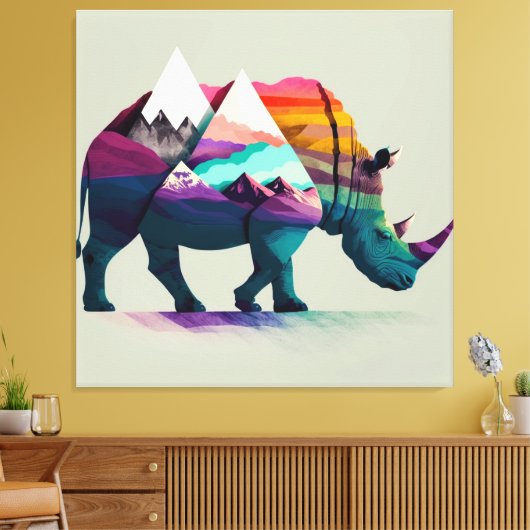 Eine Rhino Wall Art gemischt mit der Natur. Leinwanddruck (Insitu (Wohnzimmer))