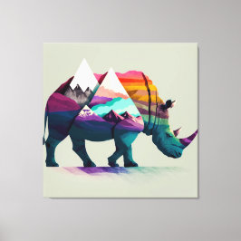Eine Rhino Wall Art gemischt mit der Natur. Leinwanddruck