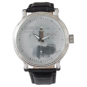 Eine riesige Welle trifft auf einen Leuchtturm Armbanduhr