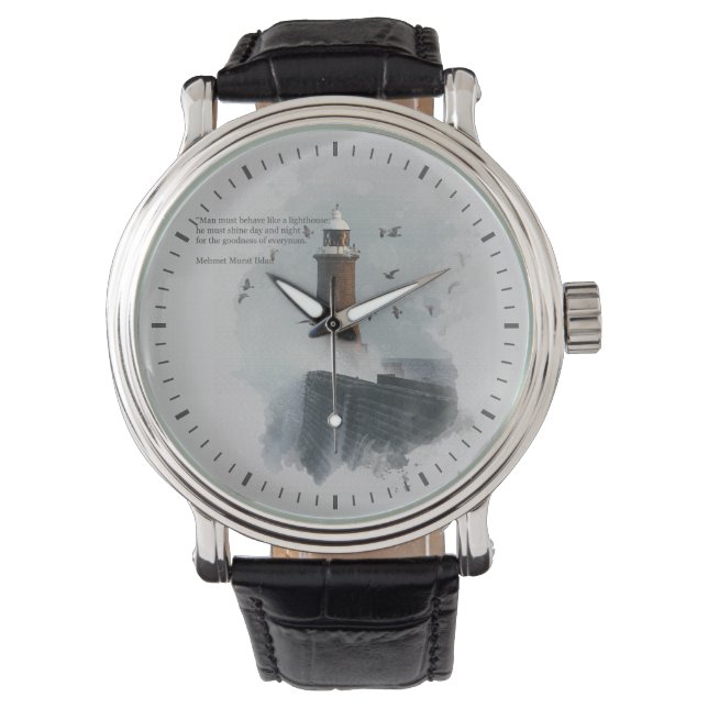 Eine riesige Welle trifft auf einen Leuchtturm Armbanduhr (Vorderseite)