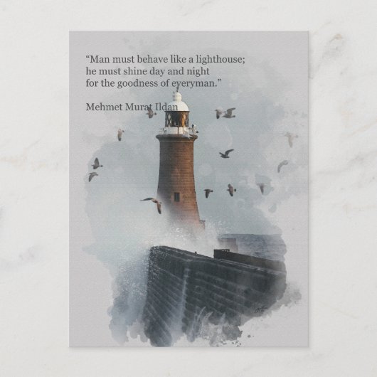 Eine riesige Welle trifft auf einen Leuchtturm Postkarte (Vorderseite)