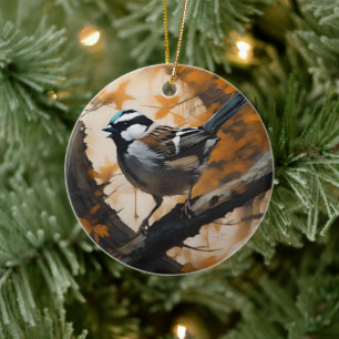 Eine Robin's Serenade in der Kanone, Keramik Ornament