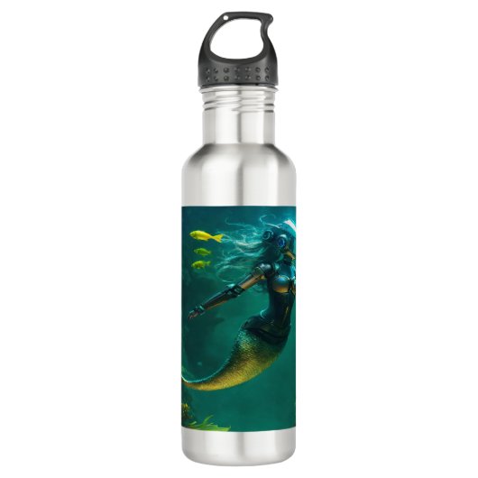 Eine Roboter-Meerjungfrau am Meeresgrund Edelstahlflasche (Vorderseite)