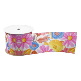 Eine Rolle Band mit einem lebendigen Blumenmuster  Satinband