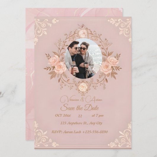 Eine Romantik in Rose geschrieben Save The Date (Vorne/Hinten)
