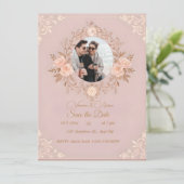 Eine Romantik in Rose geschrieben Save The Date (Stehend Vorderseite)