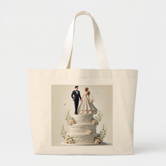 Eine romantische Hochzeitskuchen Tote Tasche. Jumbo Stoffbeutel (Vorne)