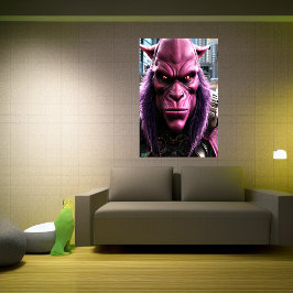 Eine rosa Alien mit lila Haar | Art der AI Poster