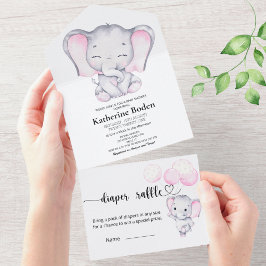 Eine rosa Elefantendusche All In One Einladung