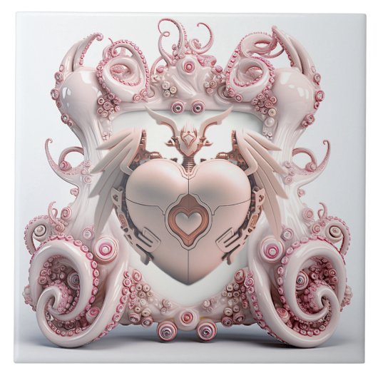 Eine rosa Oktopusfliese mit Herz in der Mitte Fliese (Vorderseite)