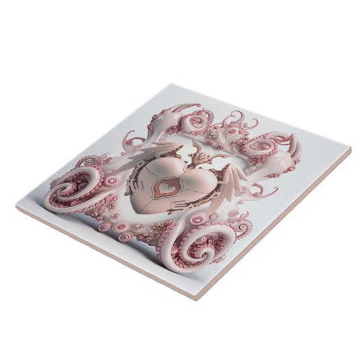 Eine rosa Oktopusfliese mit Herz in der Mitte Fliese (Seite)
