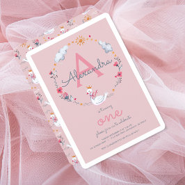 Eine rosa Schwanenmonogramm-Geburtstagsparty Einladung