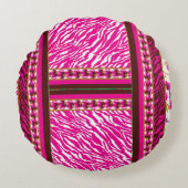 eine rosa und weiße Tapete mit einem Kreuz. Rundes Kissen (Vorderseite)