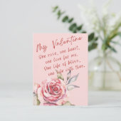 Eine Rose, ein Herz, Liebe und Bliss Valentins Postkarte (Stehend Vorderseite)