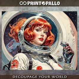 Eine rote Astronautin, die in den 1950ern zum Mond Seidenpapier