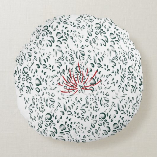 eine rote Blume auf schwarzem Hintergrund Rundes Kissen (Vorderseite)