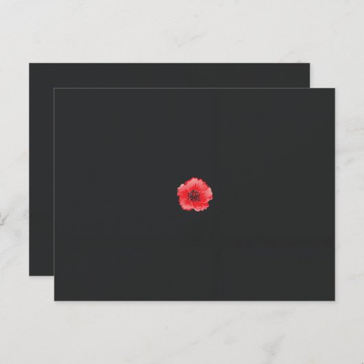 eine rote Blume mit schwarzer Mitte auf schwarzem Postkarte (Vorne/Hinten)