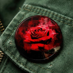 Eine rote Rose Aquarell auf schwarzem Hintergrund Button