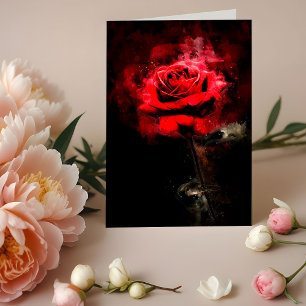 Eine rote Rose Aquarell auf schwarzem Hintergrund Dankeskarte