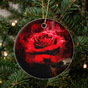 Eine rote Rose Aquarell auf schwarzem Hintergrund Keramik Ornament