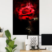 Eine rote Rose Aquarell auf schwarzem Hintergrund Poster (Heimbüro)