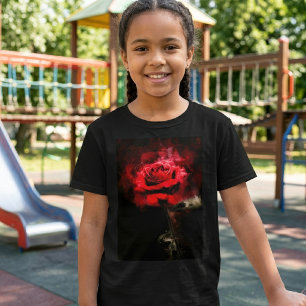 Eine rote Rose Aquarell auf schwarzem Hintergrund T-Shirt