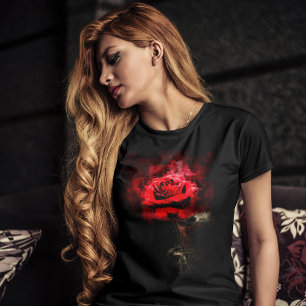 Eine rote Rose Aquarell auf schwarzem Hintergrund T-Shirt
