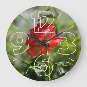 Eine rote Rose Große Wanduhr