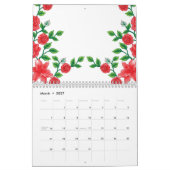 Eine rote Rose mit detaillierten Blättern, in Kli Kalender (Mär 2027)