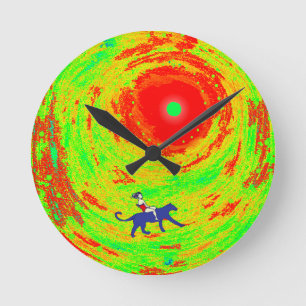 Eine rote Sonne und ein Mädchen Runde Wanduhr