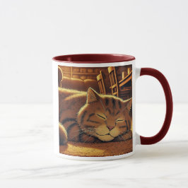 Eine rothaarige Katze schläft auf einem weichen Te Tasse