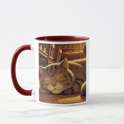Eine rothaarige Katze schläft auf einem weichen Te Tasse (Links)