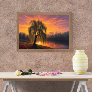 Eine ruhige Seelandschaft mit goldenen Farbtönen Poster