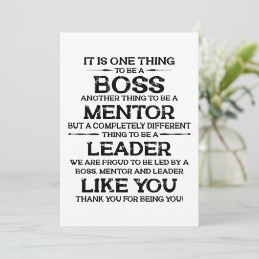 Eine Sache, Chef zu sein | Mentor | Leader Quote T Dankeskarte (Stehend Vorderseite)