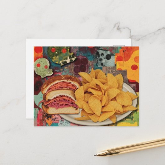 Eine Sandwich- und Chips-Collage Postkarte (Vorderseite/Rückseite Beispiel)