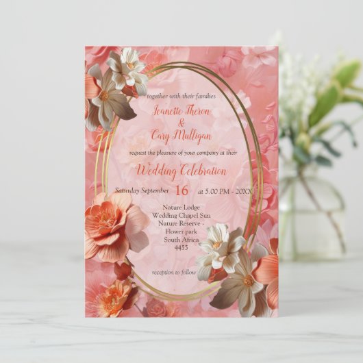 Eine sanfte Farbe der Peach Fuzz Blume Einladung (Stehend Vorderseite)