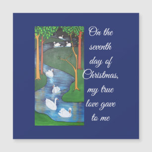 Eine Schar von sieben Schwänen, die dahinschwimmen Magnetkarte