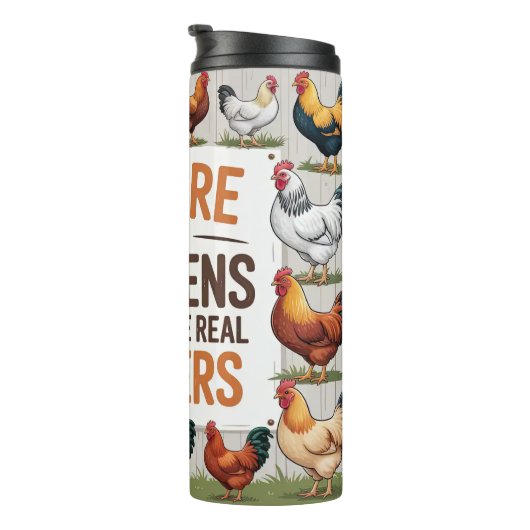 Eine Schilderwarnung für Hühner Thermosbecher (Nach rechts gedreht)
